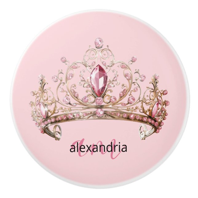 Pink Princess Monogram Tiara Girly Ceramic Knob Keramikknauf (Vorderseite)