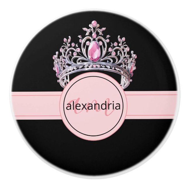 Pink Princess Monogram Tiara Girly Ceramic Knob Keramikknauf (Vorderseite)