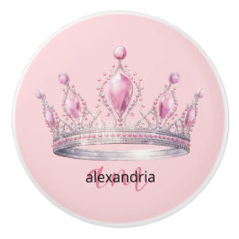 Pink Princess Monogram Tiara Girly Ceramic Knob Keramikknauf