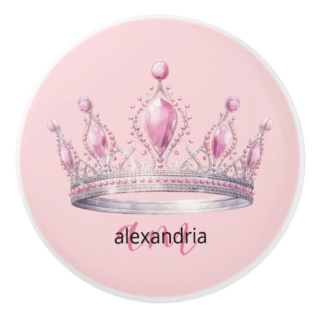 Pink Princess Monogram Tiara Girly Ceramic Knob Keramikknauf (Vorderseite)