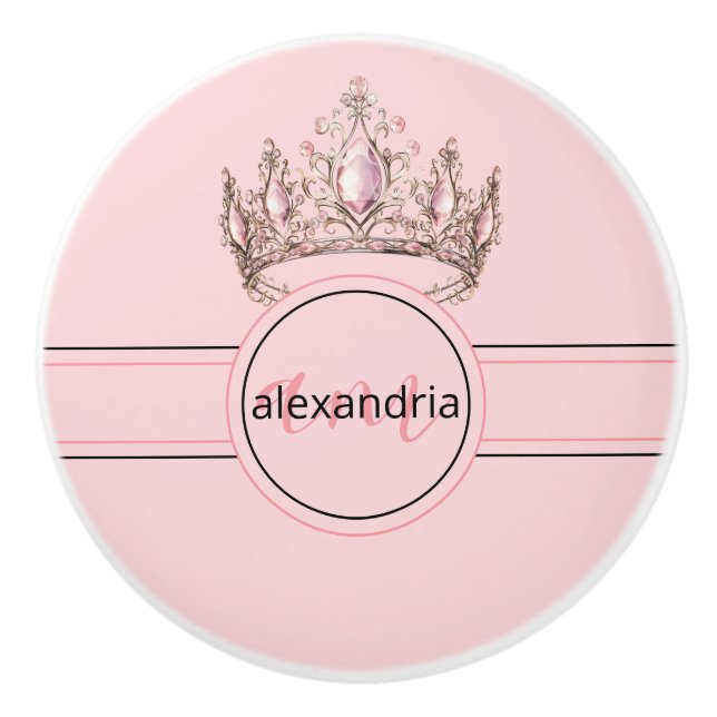Pink Princess Monogram Tiara Girly Ceramic Knob Keramikknauf (Vorderseite)