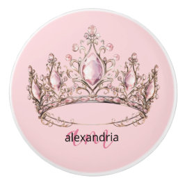 Pink Princess Monogram Tiara Girly Ceramic Knob Keramikknauf