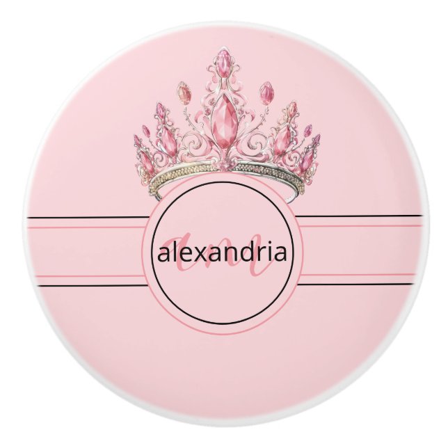 Pink Princess Monogram Tiara Girly Ceramic Knob Keramikknauf (Vorderseite)