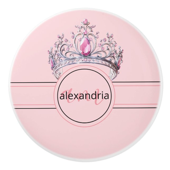 Pink Princess Monogram Tiara Girly Ceramic Knob Keramikknauf (Vorderseite)