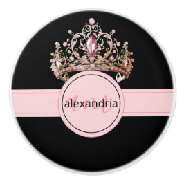 Pink Princess Monogram Tiara Girly Ceramic Knob Keramikknauf