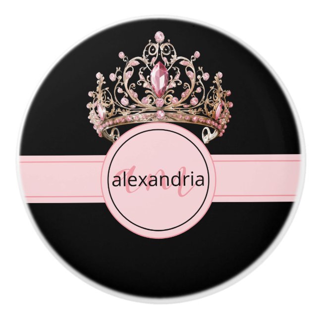 Pink Princess Monogram Tiara Girly Ceramic Knob Keramikknauf (Vorderseite)