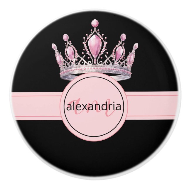 Pink Princess Monogram Tiara Girly Ceramic Knob Keramikknauf (Vorderseite)