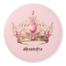 Pink Princess Monogram Tiara Girly Ceramic Knob Keramikknauf