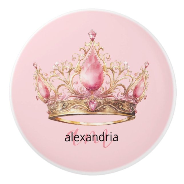 Pink Princess Monogram Tiara Girly Ceramic Knob Keramikknauf (Vorderseite)