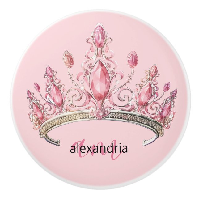 Pink Princess Monogram Tiara Girly Ceramic Knob Keramikknauf (Vorderseite)