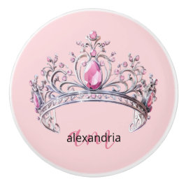 Pink Princess Monogram Tiara Girly Ceramic Knob Keramikknauf