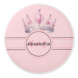 Pink Princess Monogram Tiara Girly Ceramic Knob Keramikknauf