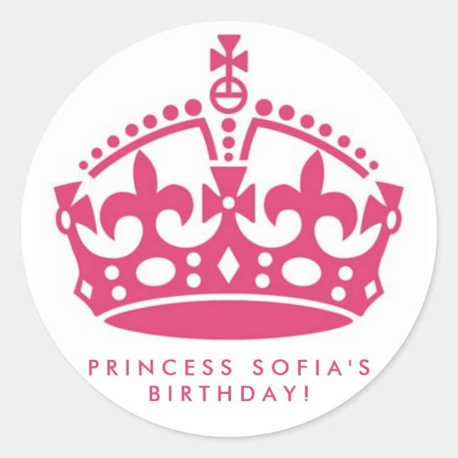 Pink Princess Party Tiara Gefallen Stickers (Vorderseite)