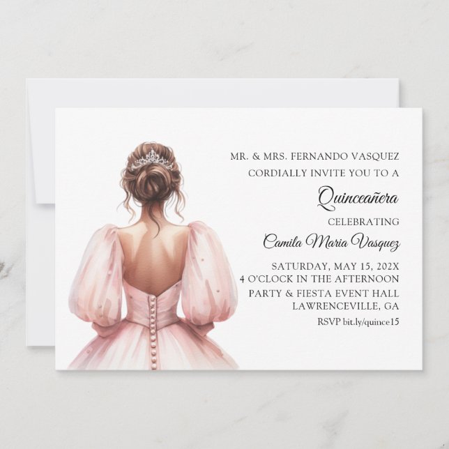 Pink Princess Quinceañera Geburtstagspartei Einladung (Vorderseite)