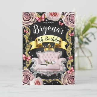 Pink Princess Rose & Butterfly Geburtstag Einladung