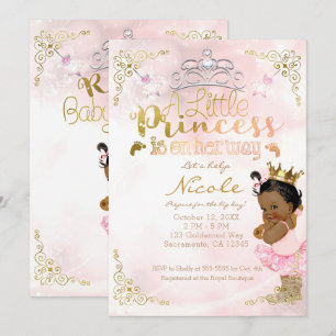 Pink Princess Sparkle Ethnisch Dunkle Haut Baby Sh Einladung