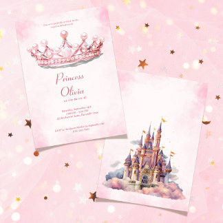  Pink Princess Tiara Fairytale Birthday Party Einladung