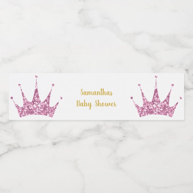 PINK PRINCESS TIARA KUSTOMIZBARE WASSERFLASCHE WASSERFLASCHENETIKETT (Einzelnes Label)