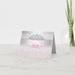 Pink Princess Tiara & Lace Danke Karte