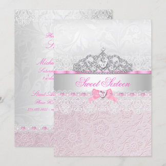 Pink Princess Tiara Lace Sweet 16 Einladung
