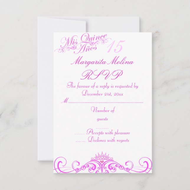 Pink Princess Tiara Quinceanera UAWG RSVP Karte (Vorderseite)