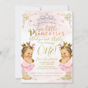 Pink Princess Tutu & Crown Twin Girls Geburtstag Einladung