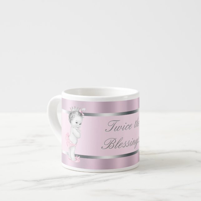 Pink Princess Twin Girl Baby Cups Espressotasse (Vorderseite Links)