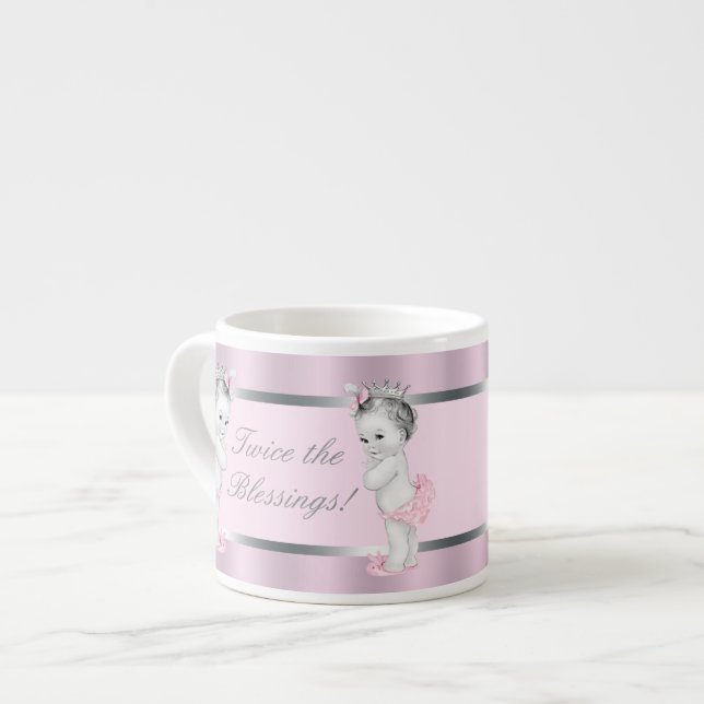 Pink Princess Twin Girl Baby Cups Espressotasse (Vorderseite Links)