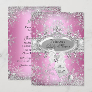 Pink Princess Winter Wonderland Baby Dusche einlad Einladung