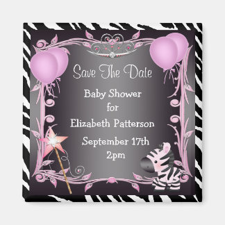 Pink Princess Zebra Baby Dusche Save the Date Magnet