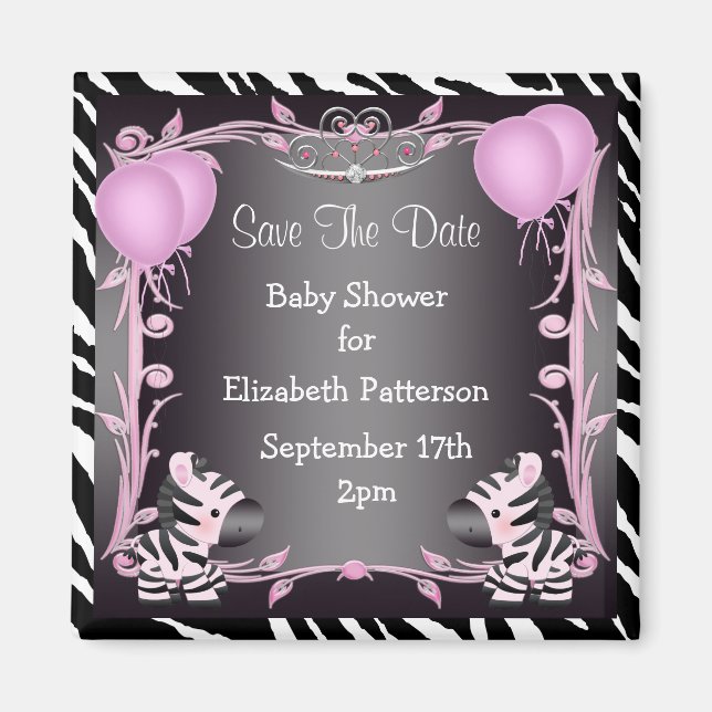 Pink Princess Zebra Baby Dusche Save the Date Magnet (Vorne)