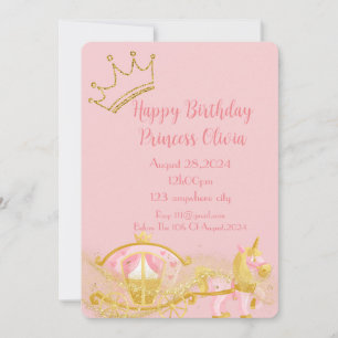 Pink-Prinzessin-Kutsche Geburtstag Save The Date