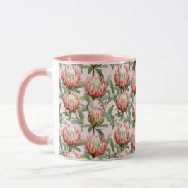 Pink Protea Blume Botanisches Blumenmuster Tasse