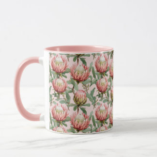 Pink Protea Blume Botanisches Blumenmuster Tasse
