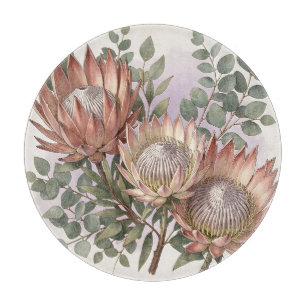 Pink Protea Eukalyptus Botanische Anordnung Schneidebrett