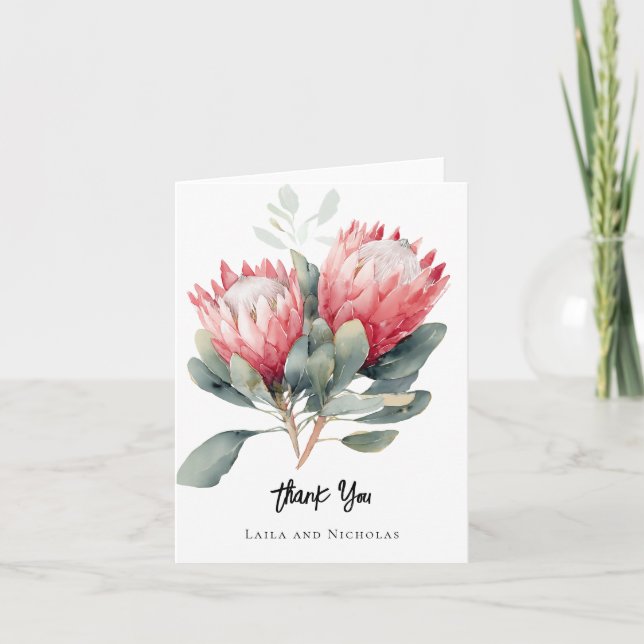 PInk Protea Vielen Dank für Ihre Hochzeit Dankeskarte (Vorderseite)