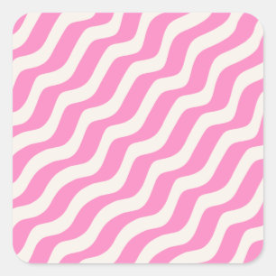 Pink Psychedelic Stripes Abstrakt Retro Wavy Lines Quadratischer Aufkleber