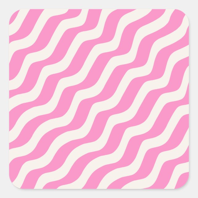 Pink Psychedelic Stripes Abstrakt Retro Wavy Lines Quadratischer Aufkleber (Vorderseite)