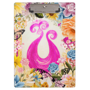 Pink Pum Peacock mit bunten Blume Klemmbrett