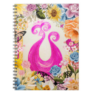 Pink Pum Peacock mit bunten Blume Notizblock