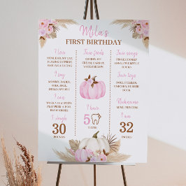 Pink Pumpkin 1. Geburtstag Milestone Zeichen Poster