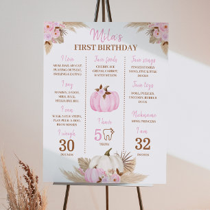 Pink Pumpkin 1. Geburtstag Milestone Zeichen Poster