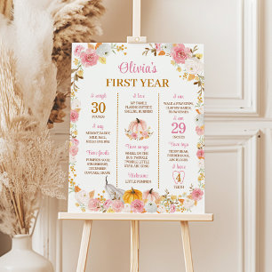 Pink Pumpkin 1. Geburtstag Milestone Zeichen Poster