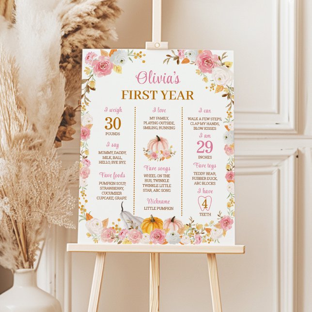 Pink Pumpkin 1. Geburtstag Milestone Zeichen Poster (Von Creator hochgeladen)