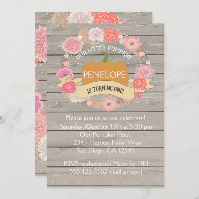 Pink Pumpkin 1. Geburtstagsfeier Party Einladung (Vorne/Hinten)