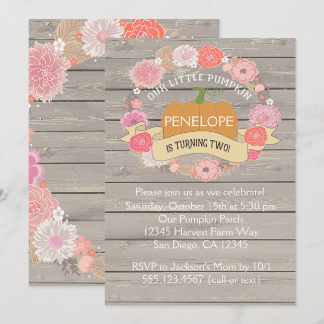 Pink Pumpkin 2. Geburtstag Party Einladung (Vorne/Hinten)