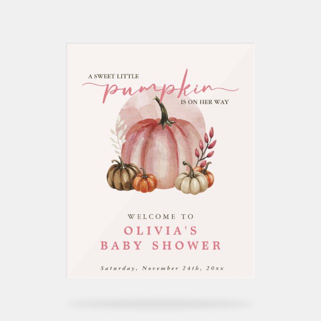 Pink Pumpkin auf ihrem Weg Girl Baby Dusche Willko Acrylschild (Vorderseite)