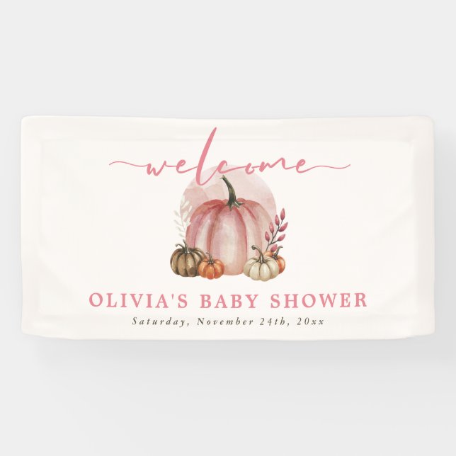 Pink Pumpkin auf ihrem Weg Girl Baby Dusche Willko Banner (Horizontal)