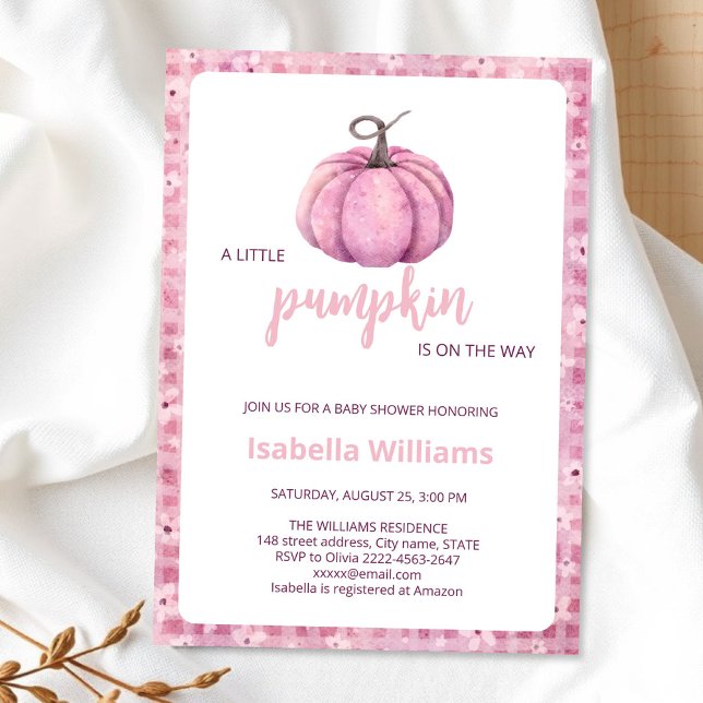 Pink Pumpkin Baby Dusche Einladung | Herbstthema (Little pumpkin minimalistic autumn fall pink girl baby shower invitation )