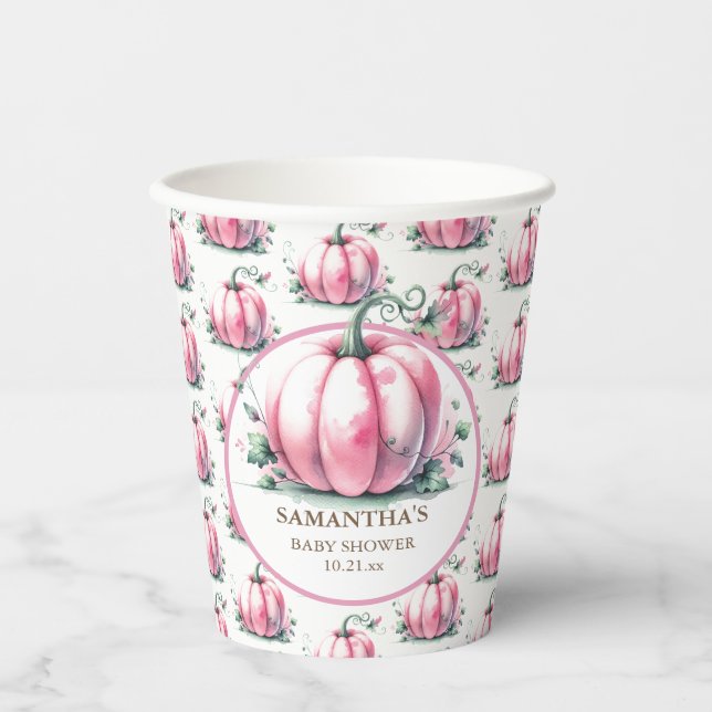 Pink Pumpkin Baby Dusche Papiertücher Pappbecher (Vorderseite)